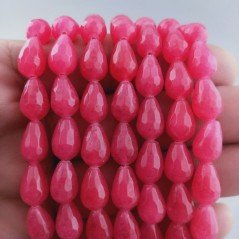 Giada Fucsia in Perline Forma Goccia Tondo Sfaccettato Foro Passante 08x12mm