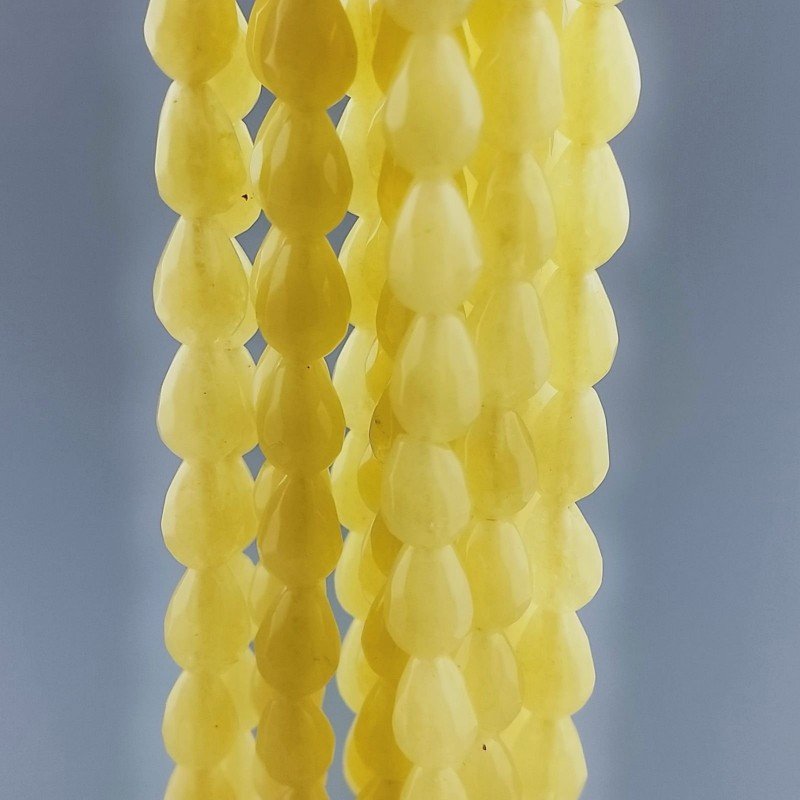 Giada Gialla in Perline Forma Goccia Tondo Sfaccettato Foro Passante 06x08mm