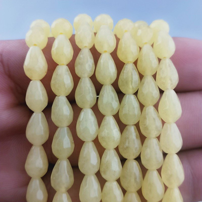 Giada Gialla in Perline Forma Goccia Tondo Sfaccettato Foro Passante 06x08mm