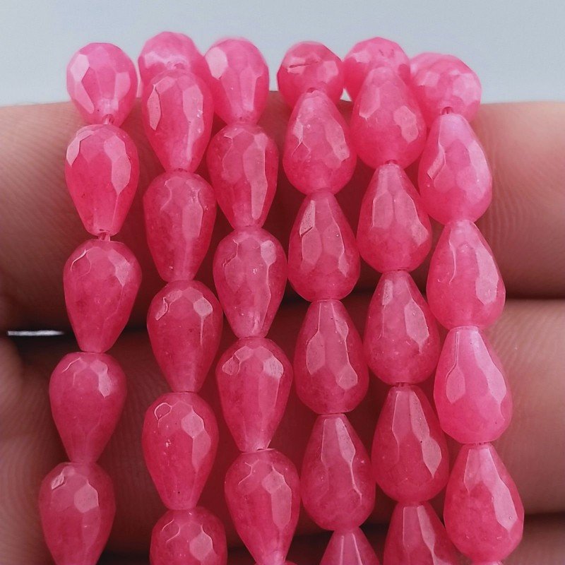 Giada Rosa in Perline Forma Goccia Tondo Sfaccettato Foro Passante 06x09mm