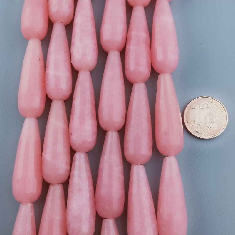 Giada Rosa in Perline Forma Goccia Tondo Sfaccettato Foro Passante 10x30mm