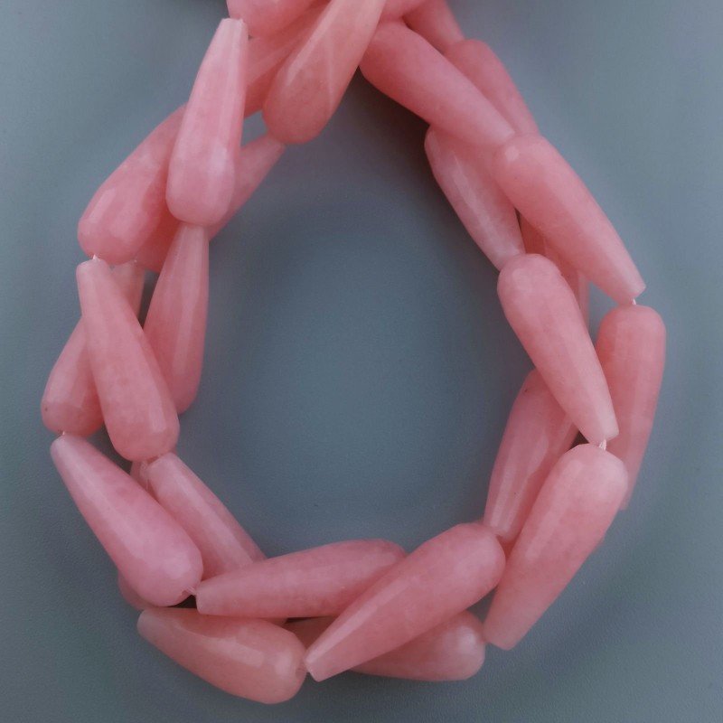 Giada Rosa in Perline Forma Goccia Tondo Sfaccettato Foro Passante 10x30mm