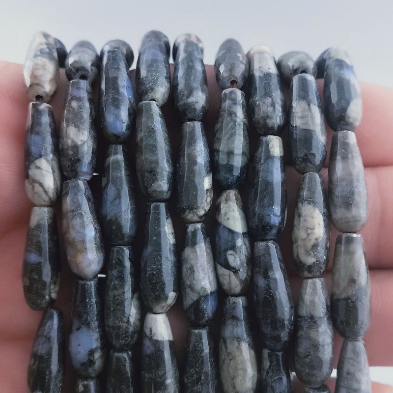 Diaspro Picasso Naturale Perline Forma Goccia Tondo Sfaccettato Foro Passante 16x6mm