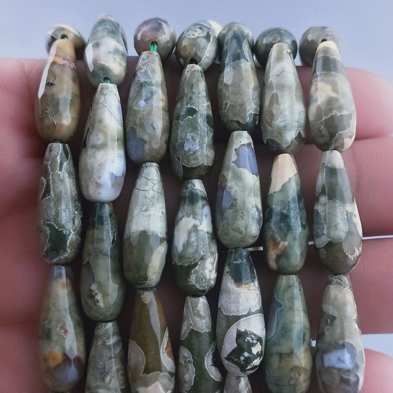 Diaspro Riolite Naturale Perline Forma Goccia Tondo Sfaccettato Foro Passante 20x8mm