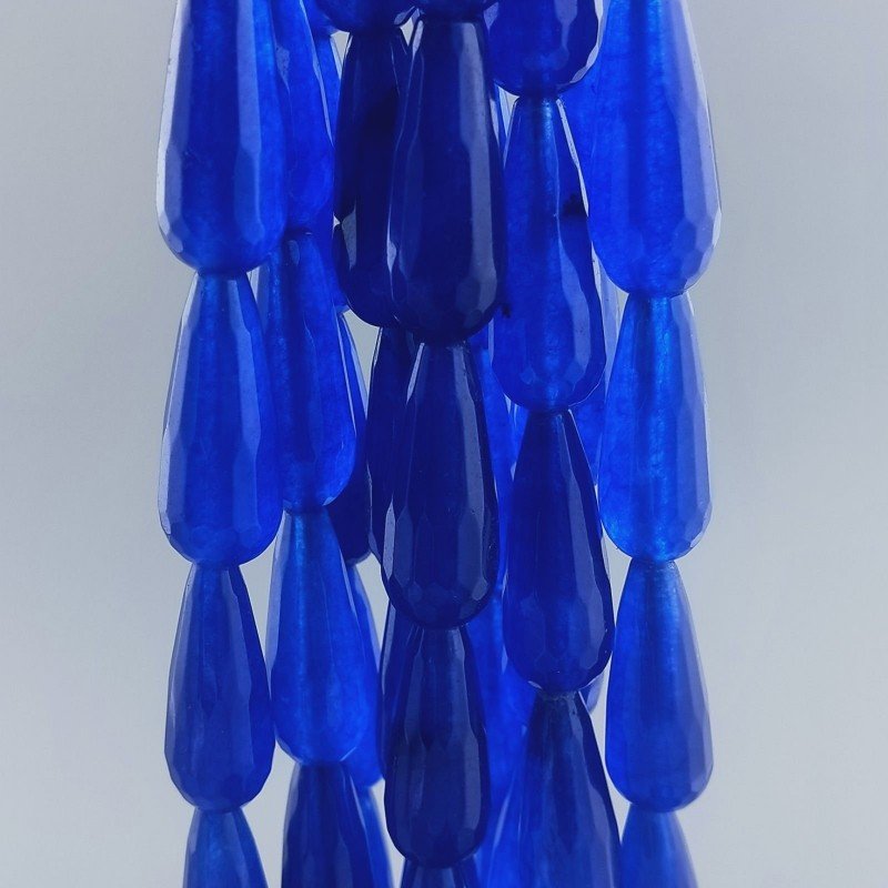 Giada Coreana Blu in Perline Forma Goccia Tondo Sfaccettato Foro Passante 11x28mm