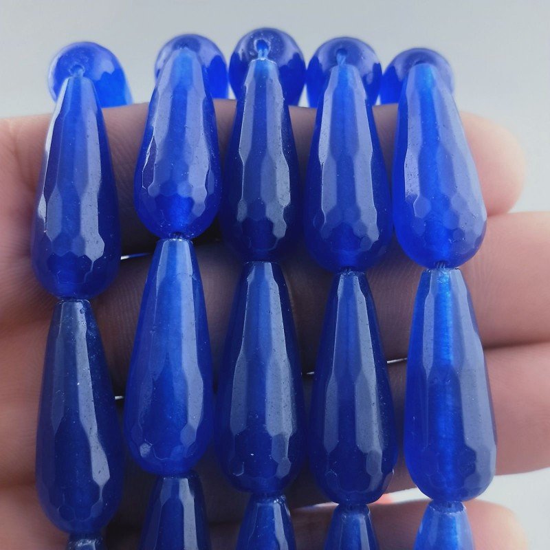 Giada Coreana Blu in Perline Forma Goccia Tondo Sfaccettato Foro Passante 11x28mm