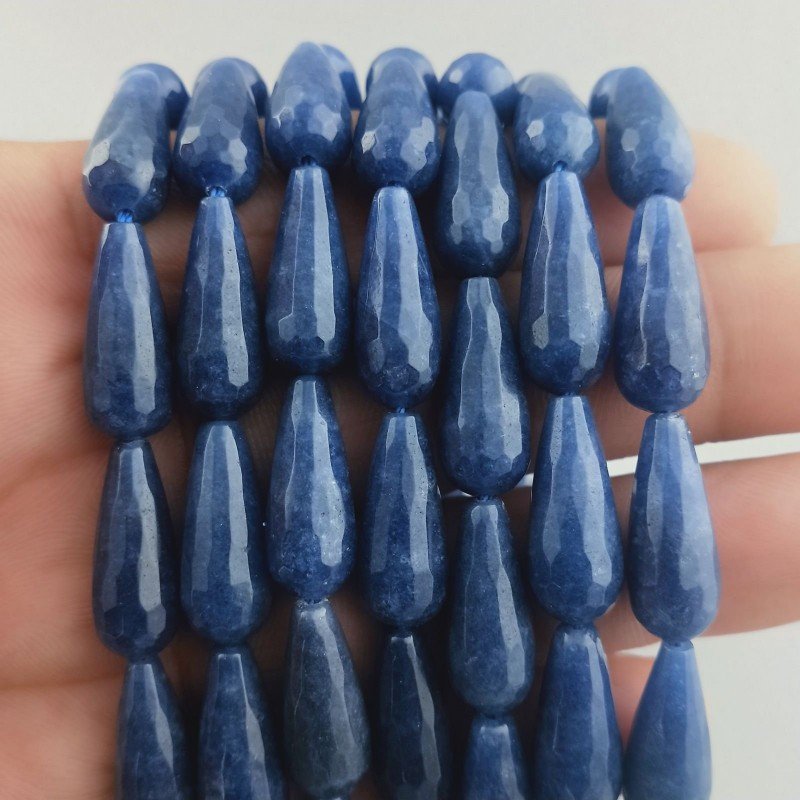 Giada Zaffiro in Perline Forma Goccia Tondo Sfaccettato Foro Passante 08x20mm