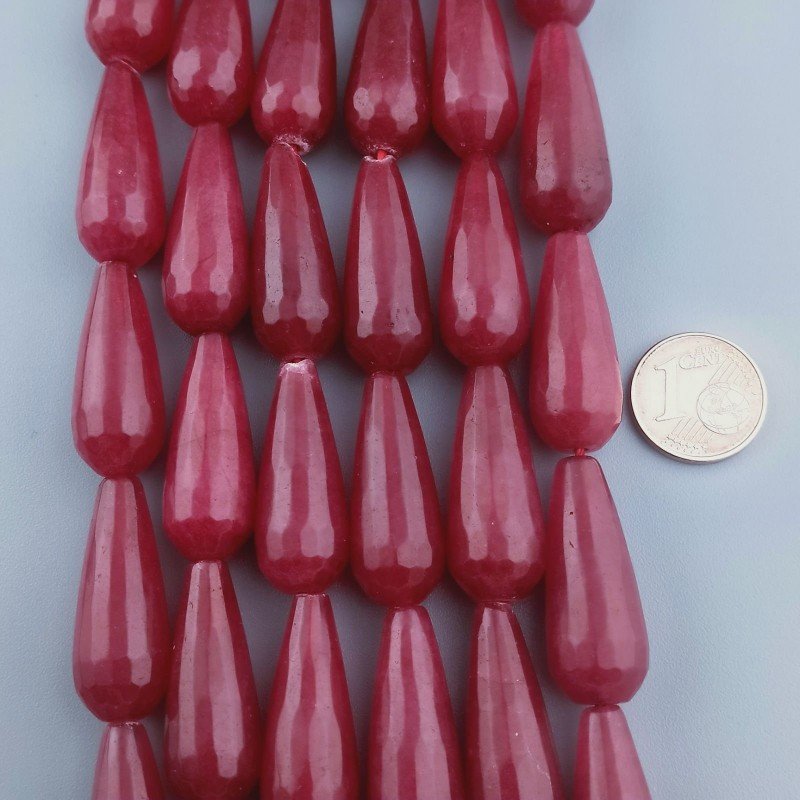 Giada Rubino in Perline Forma Goccia Tondo Sfaccettato Foro Passante 11x28mm