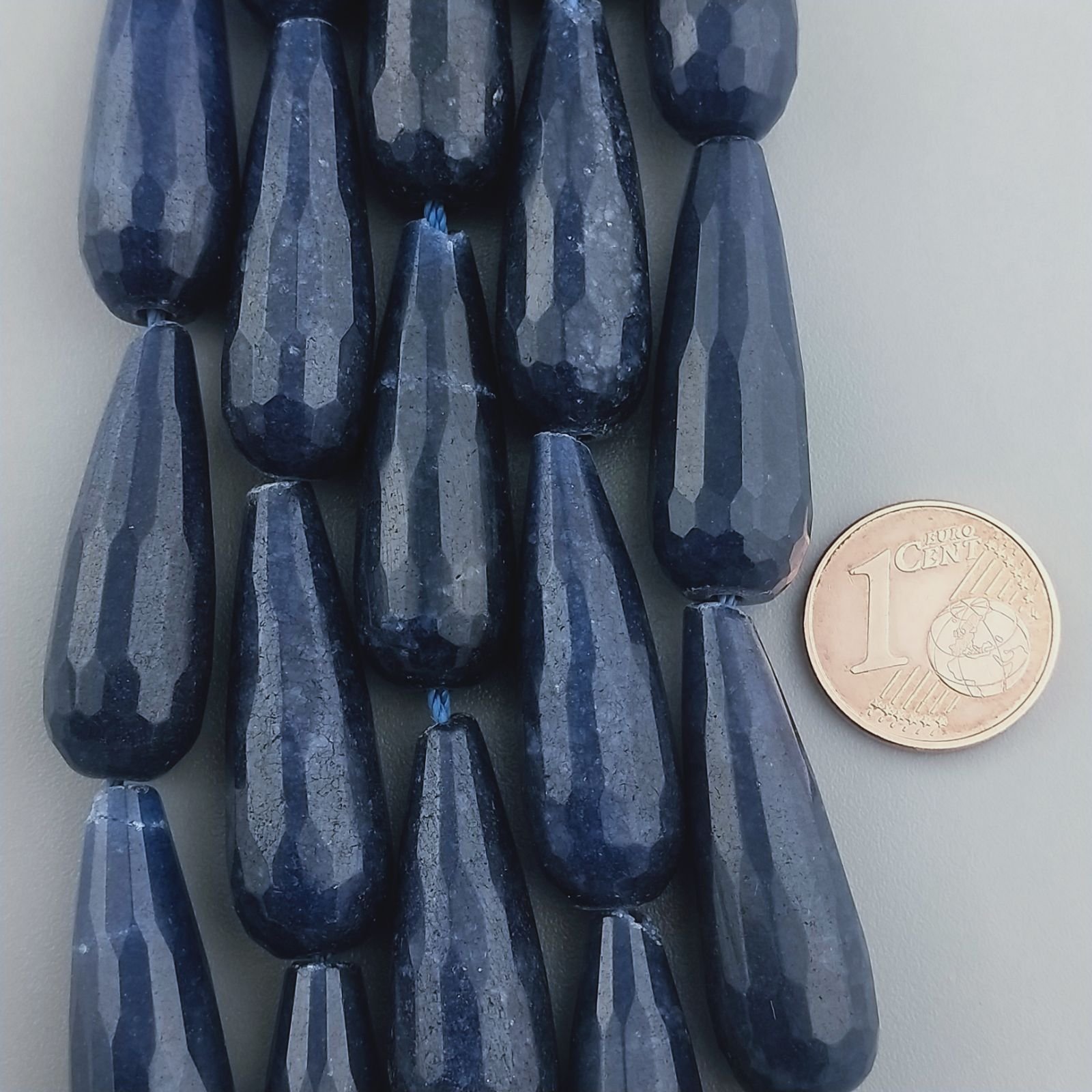 Giada Zaffiro in Perline Forma Goccia Tondo Sfaccettato Foro Passante 10x30mm