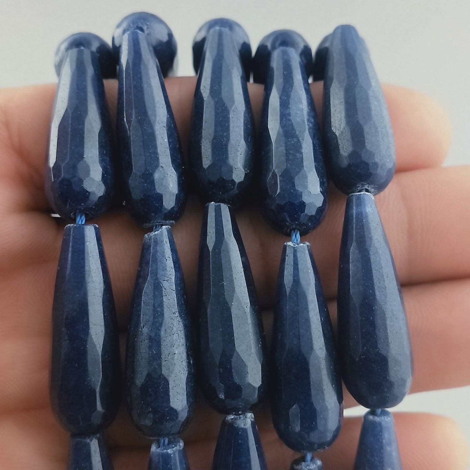 Giada Zaffiro in Perline Forma Goccia Tondo Sfaccettato Foro Passante 10x30mm