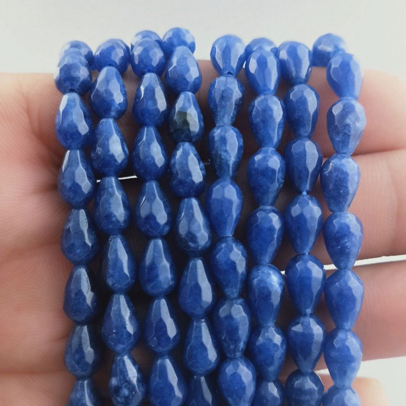 Giada Zaffiro in Perline Forma Goccia Tondo Sfaccettato Foro Passante 08x12mm