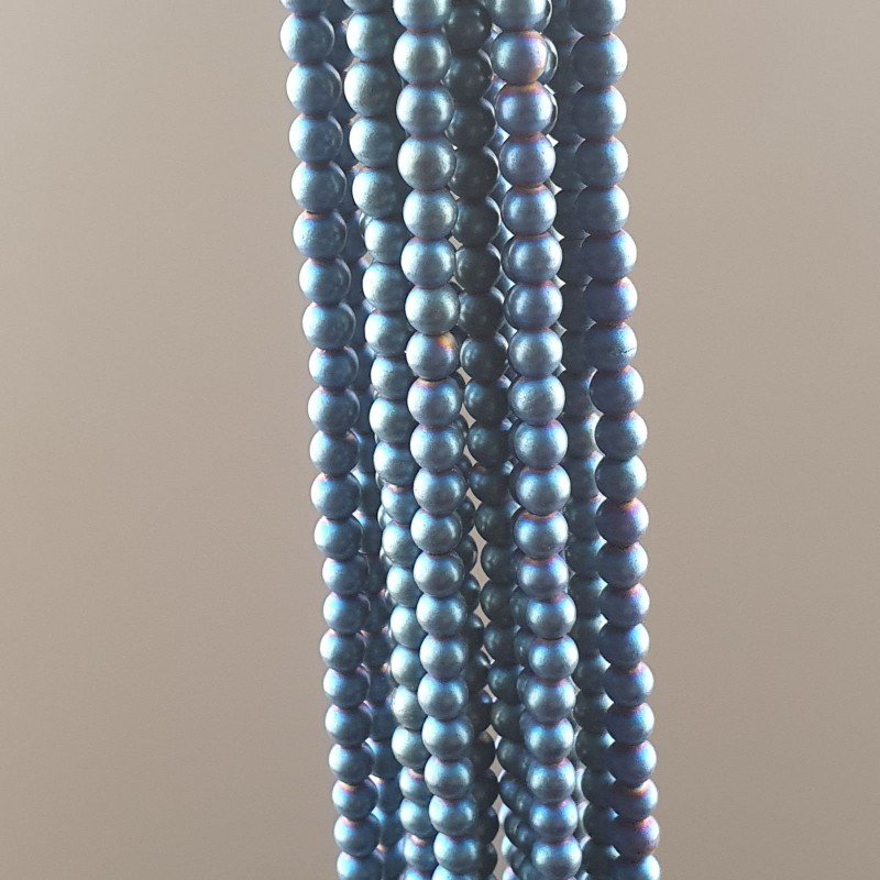 Ematite Blu Perline Forma Tondo Liscio Satinato-Matte 03mm