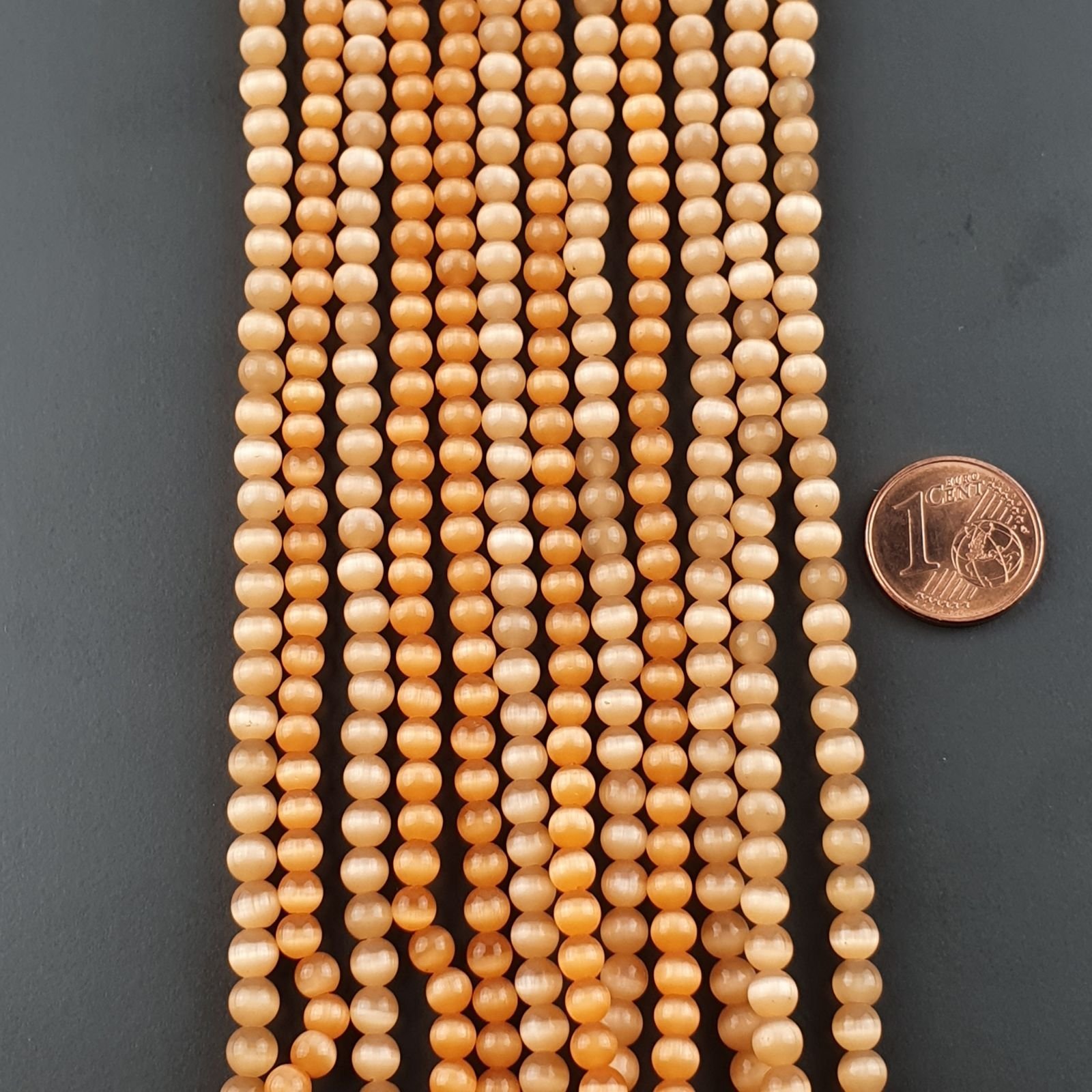 Occhio Di Gatto Arancio Perline Forma Tondo Liscio 04mm