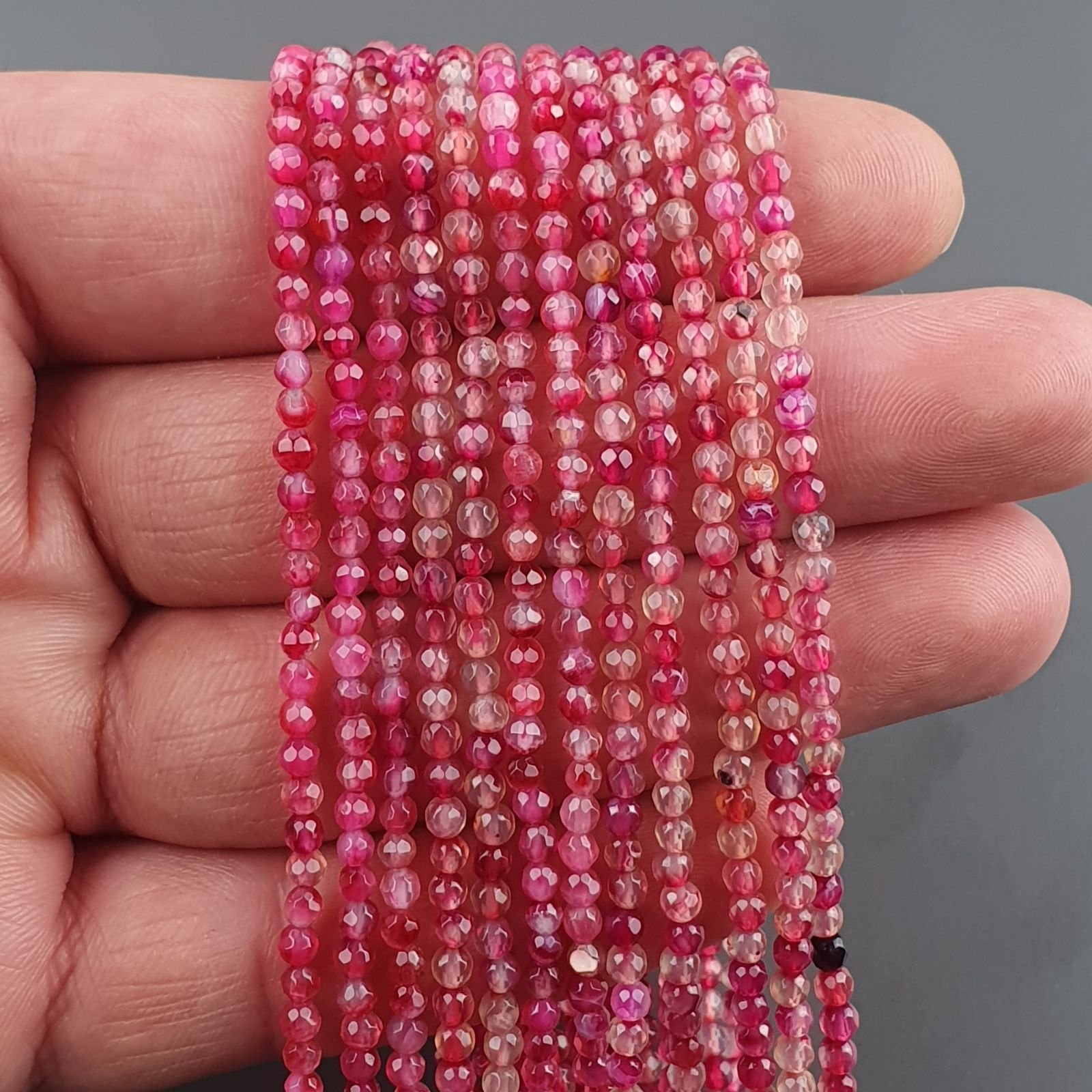 Agata Brasiliana Fucsia Sfumato Perline Forma Tondo Sfaccettato 03mm