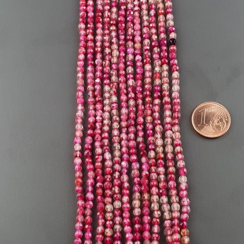 Agata Brasiliana Fucsia Sfumato Perline Forma Tondo Sfaccettato 03mm