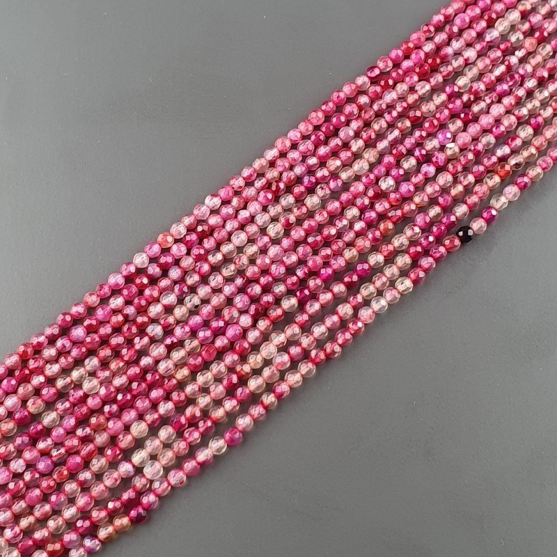 Agata Brasiliana Fucsia Sfumato Perline Forma Tondo Sfaccettato 03mm