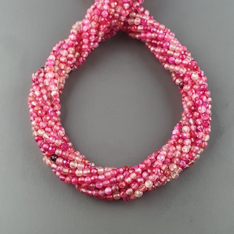 Agata Brasiliana Fucsia Sfumato Perline Forma Tondo Sfaccettato 03mm