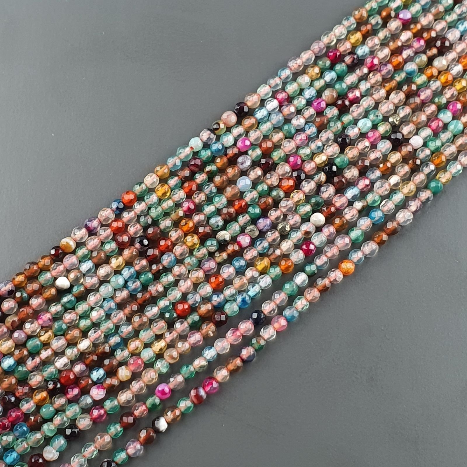 Agata Brasiliana Multicolore 1 Sfumato Perline Forma Tondo Sfaccettato 03mm