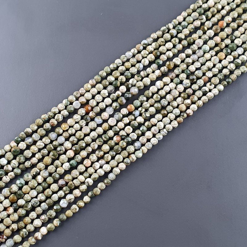 Diaspro Verde (Riolite) Perline Forma Tondo Sfaccettato 03mm