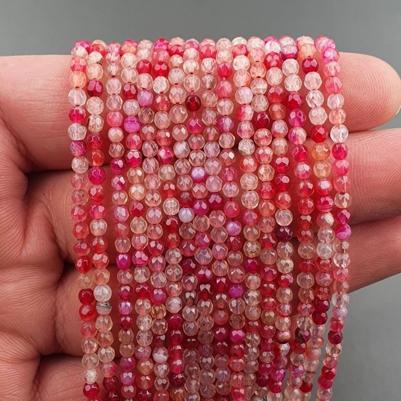 Agata Brasiliana Fucsia Chiaro Sfumato Perline Forma Tondo Sfaccettato 03mm