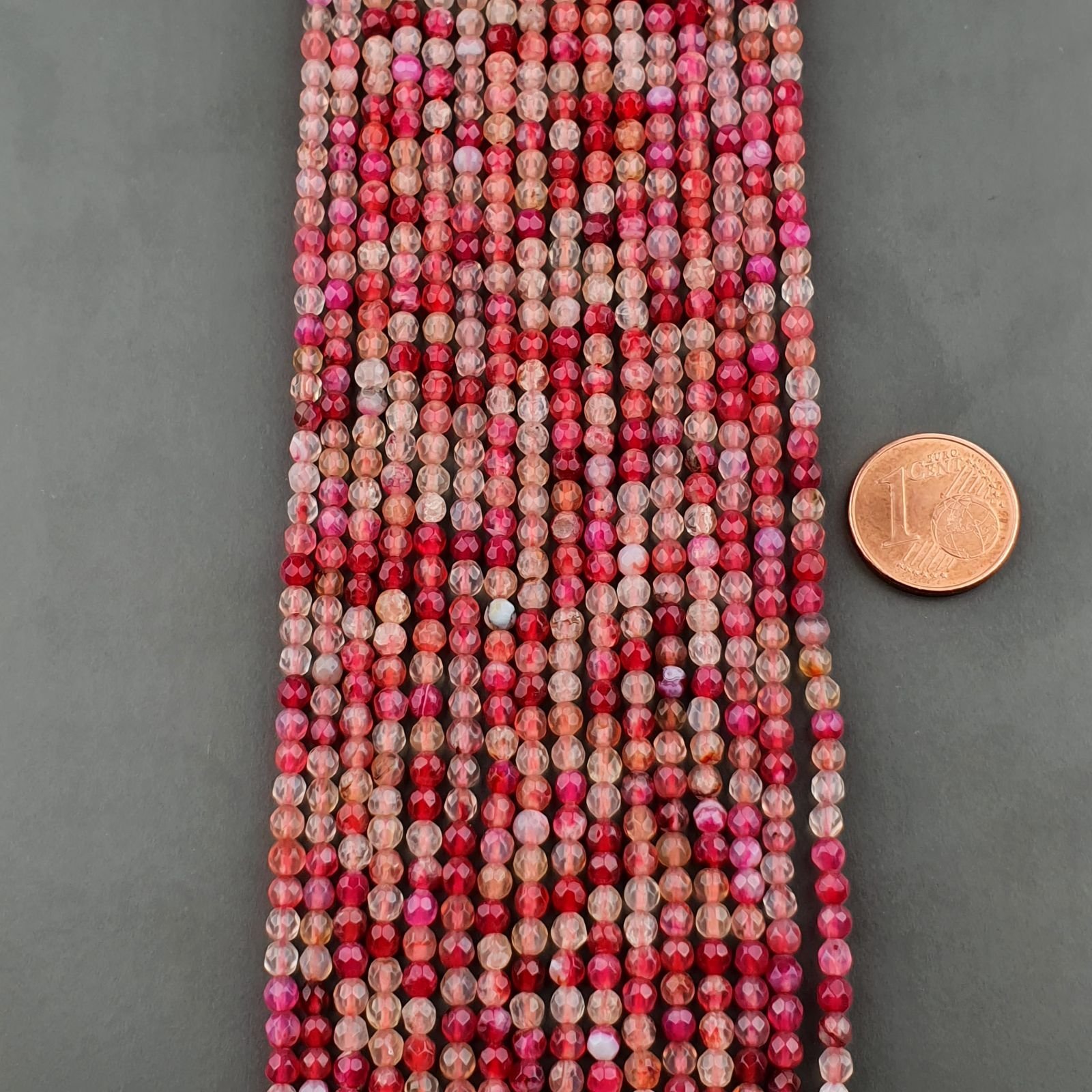 Agata Brasiliana Fucsia Chiaro Sfumato Perline Forma Tondo Sfaccettato 03mm