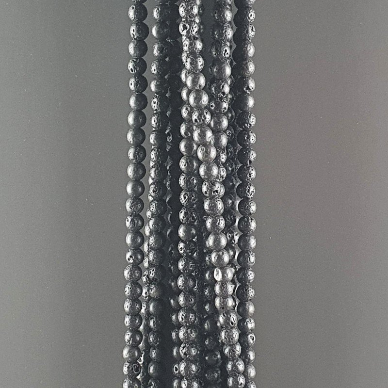 Pietra Lavica Nera Perline Forma Tondo Liscio 04mm