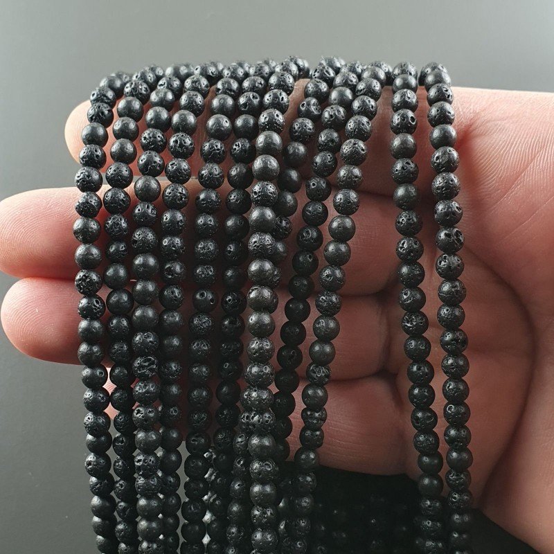 Pietra Lavica Nera Perline Forma Tondo Liscio 04mm
