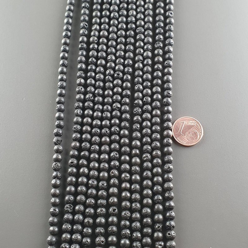 Pietra Lavica Nera Perline Forma Tondo Liscio 04mm