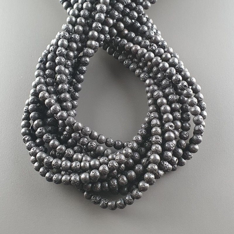 Pietra Lavica Nera Perline Forma Tondo Liscio 04mm