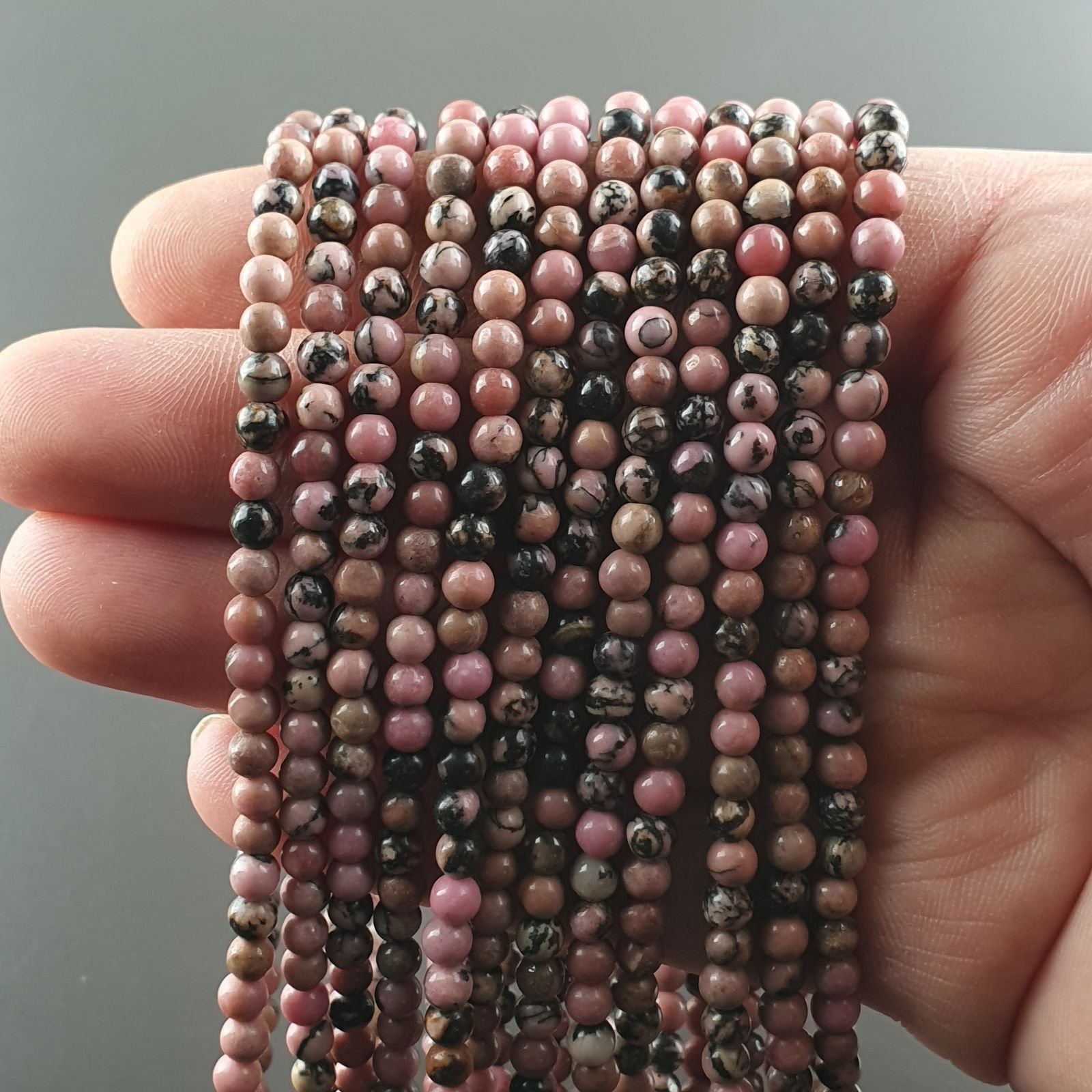 Rhodonite Striata Perline Forma Tondo Liscio 04mm