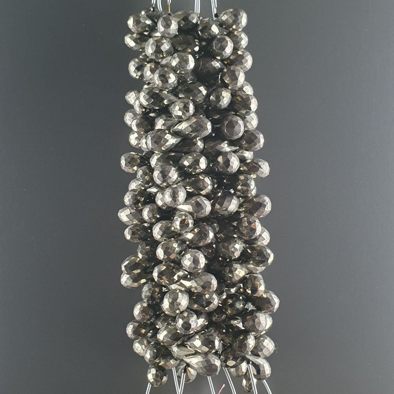 Pirite Naturale in Perline Forma Goccia Tondo Sfaccettato a Mano Foro Laterale 06-07X09-10mm