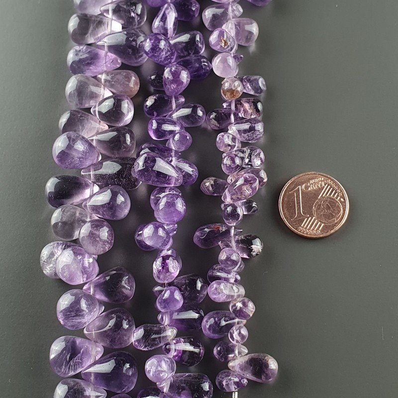 Ametista Naturale Perline Forma Goccia Tondo Liscio Foro Laterale 05-09X11-15mm