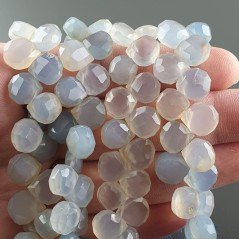 Calcedonio Blu Grigio Perline Forma Cuore Piatto Sfaccettato a Mano Foro Laterale