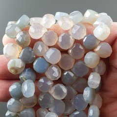 Calcedonio Blu Grigio Perline Forma Cuore Piatto Sfaccettato a Mano Foro Laterale 09-10mm