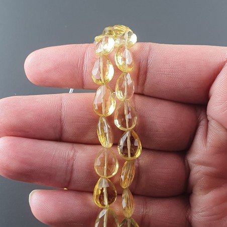 Quarzo Citrino Idrotermale in Perline Forma Goccia Piatto Sfaccettato a Mano Foro Passante 08X10-12mm