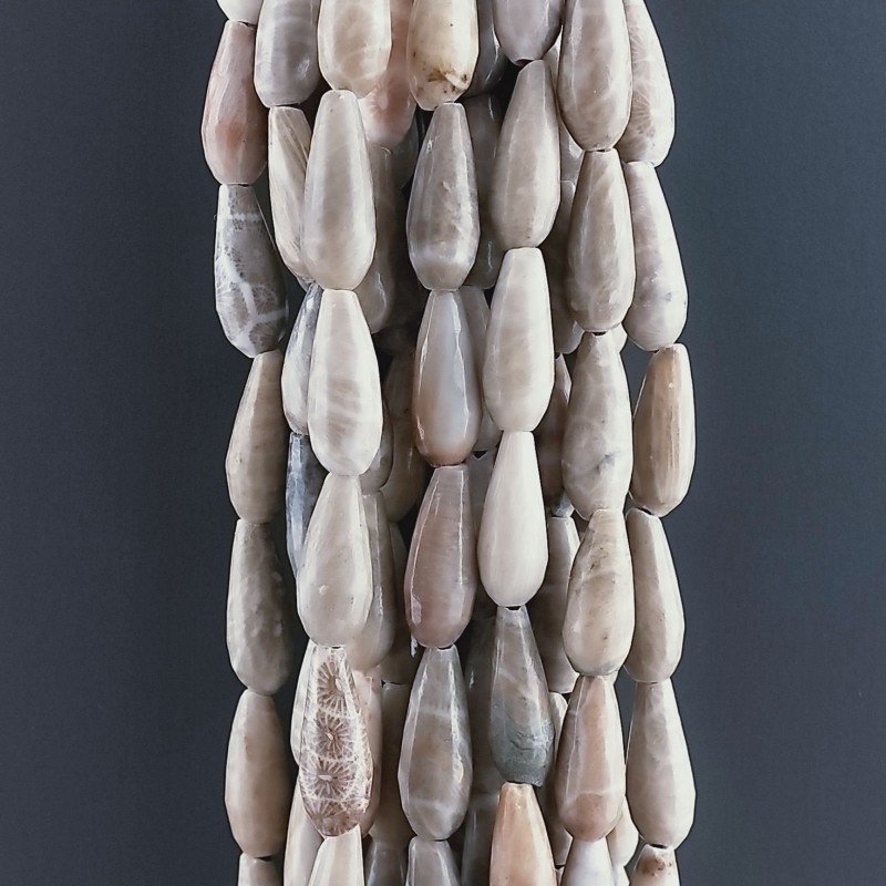 Corallo Fossile Naturale Perline Forma Goccia Tondo Sfaccettato Foro Passante 16x6mm