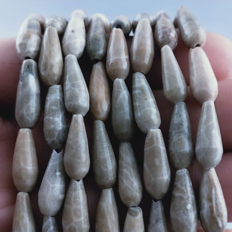 Corallo Fossile Naturale Perline Forma Goccia Tondo Sfaccettato Foro Passante 16x6mm