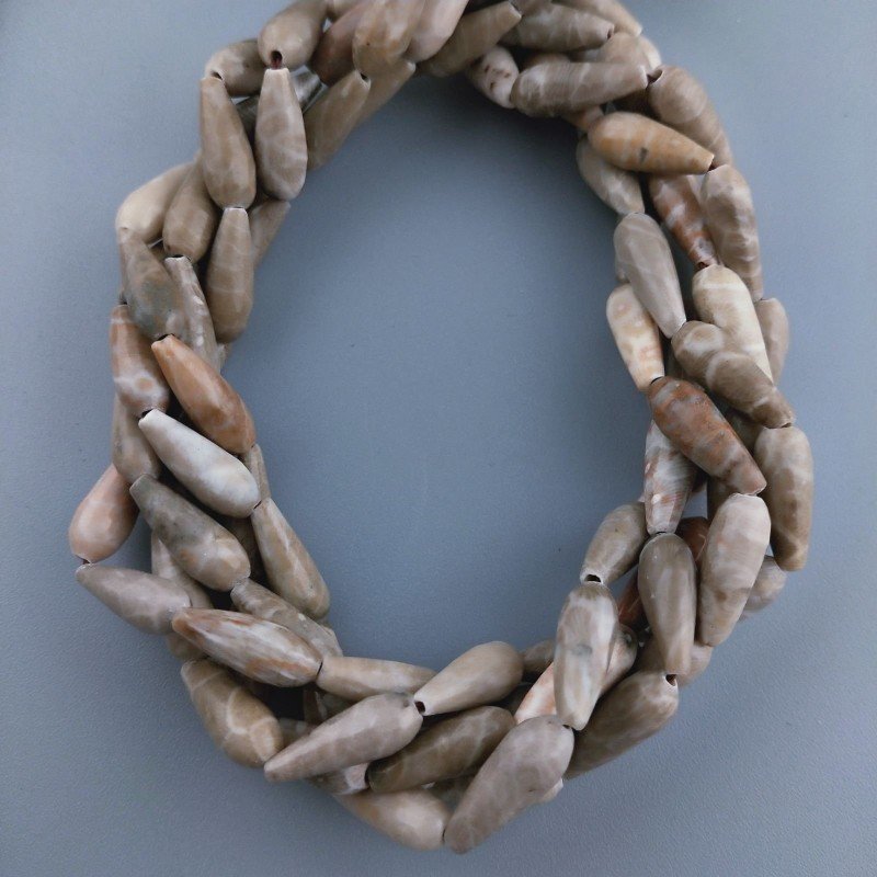 Corallo Fossile Naturale Perline Forma Goccia Tondo Sfaccettato Foro Passante 16x6mm