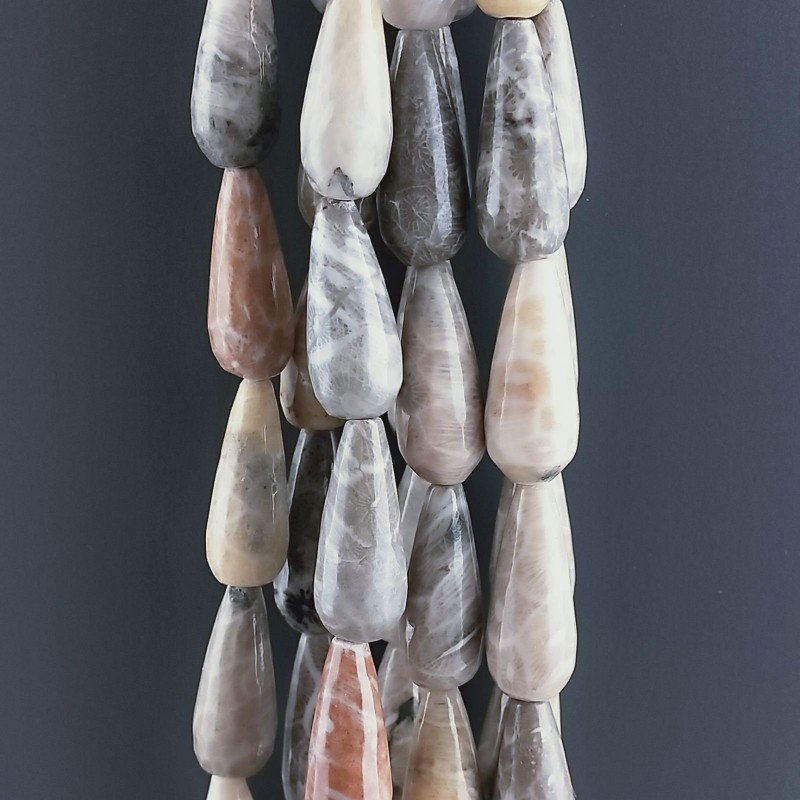 Corallo Fossile Naturale Perline Forma Goccia Tondo Sfaccettato Foro Passante 20x8mm