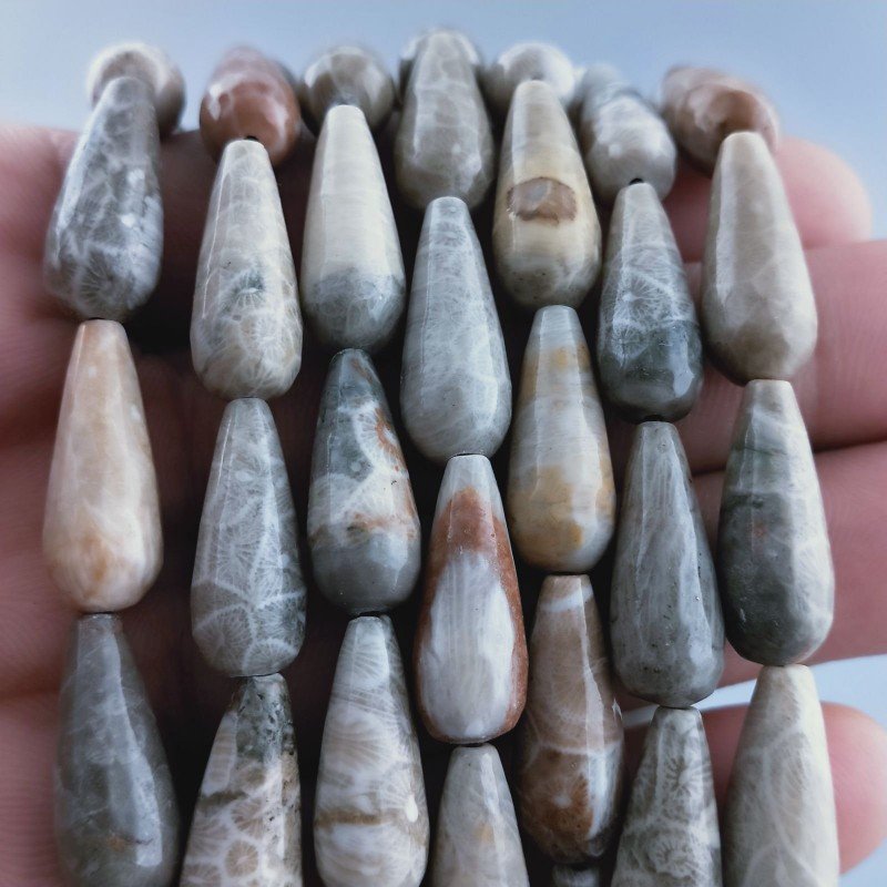 Corallo Fossile Naturale Perline Forma Goccia Tondo Sfaccettato Foro Passante 20x8mm