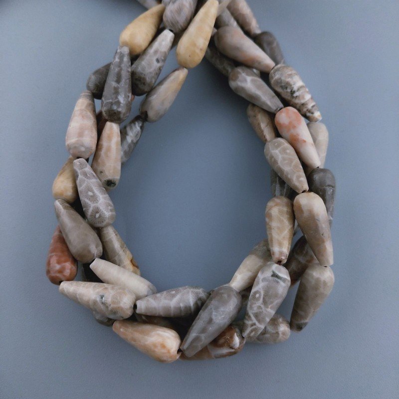 Corallo Fossile Naturale Perline Forma Goccia Tondo Sfaccettato Foro Passante 20x8mm