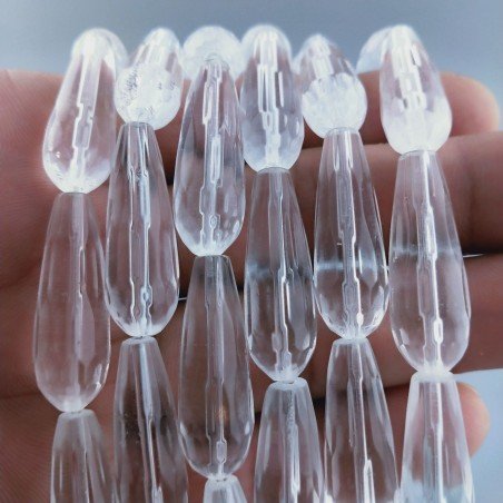 Cristallo Di Rocca Perline Forma Goccia Tondo Sfaccettato Foro Passante 10X29mm