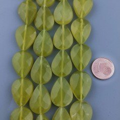 Giada Oliva Naturale in Perline Forma Goccia Piatto Sfaccettato Foro Passante 15x20mm