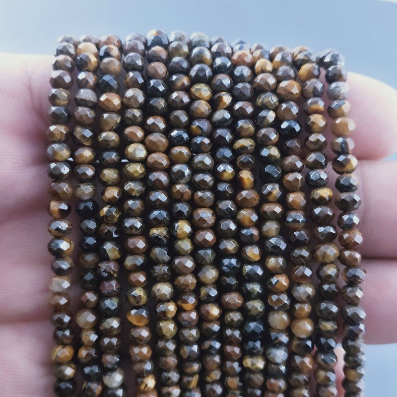 Occhio Di Tigre Naturale in Perline Forma Rondelle Sfaccettato a Mano Foro Passante 04mm