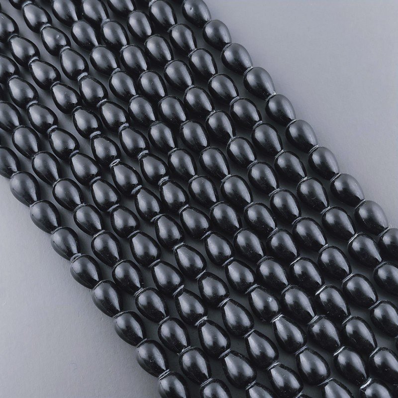 Agata Nera Perline Forma Goccia Tondo Liscio Foro Passante 05x06mm