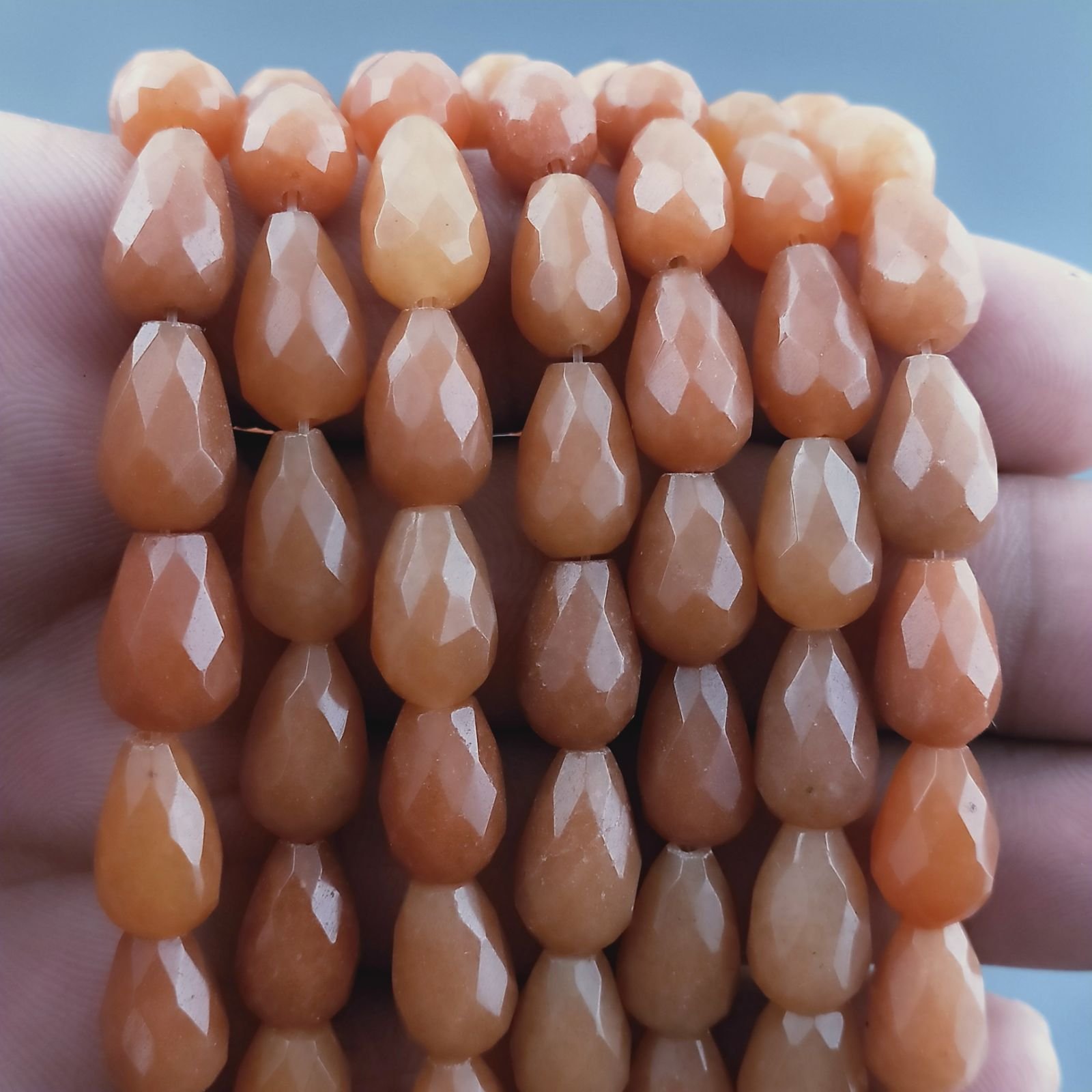 Avventurina Arancio Naturale Perline Forma Goccia Tondo Sfaccettato Foro Passante 08X12mm