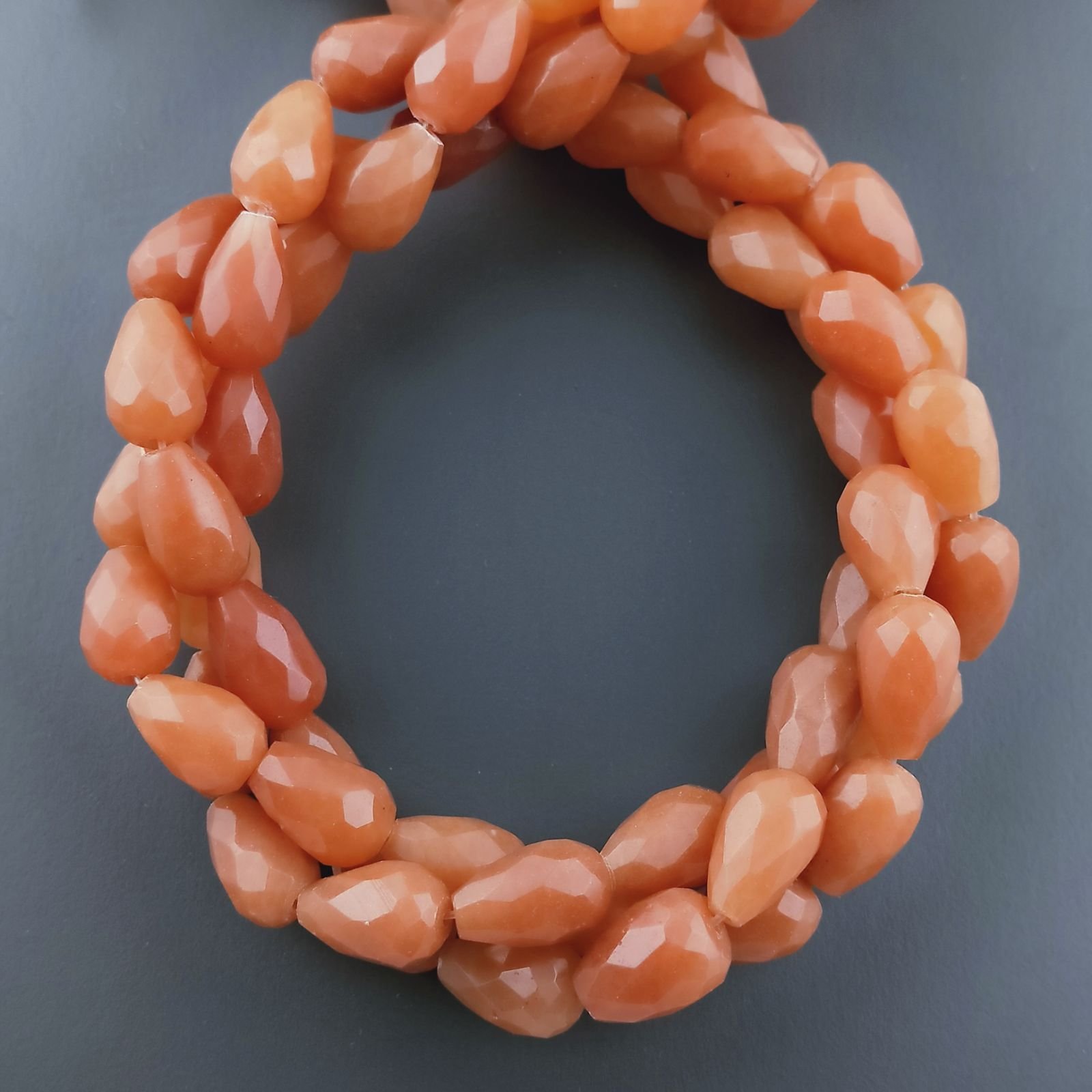 Avventurina Arancio Naturale Perline Forma Goccia Tondo Sfaccettato Foro Passante 08X12mm