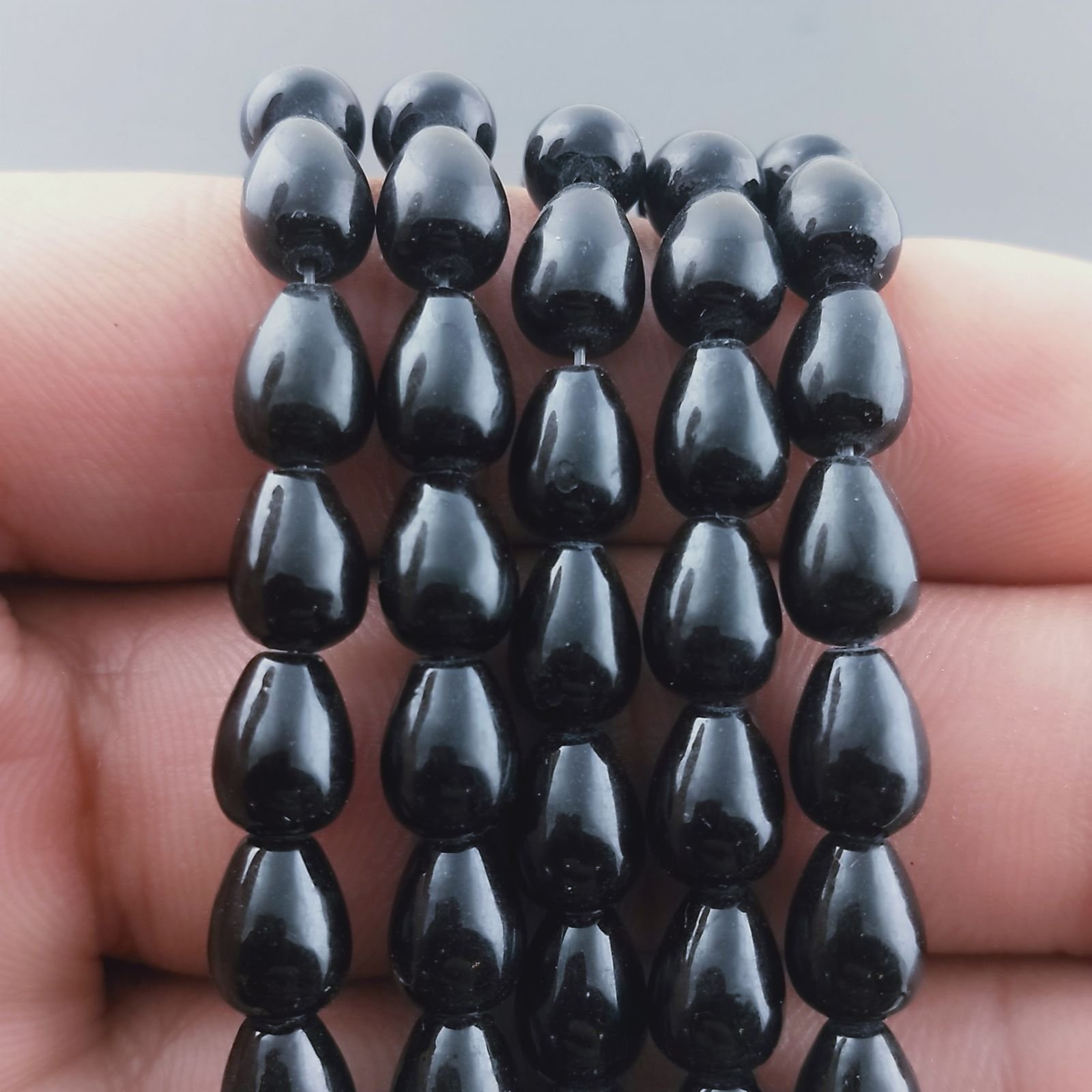 Agata Nera Perline Forma Goccia Tondo Liscio Foro Passante 08X05mm