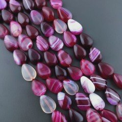 Agata Brasiliana Fucsia Striata Perline Forma Goccia Piatto Liscio Foro Passante 10X14mm