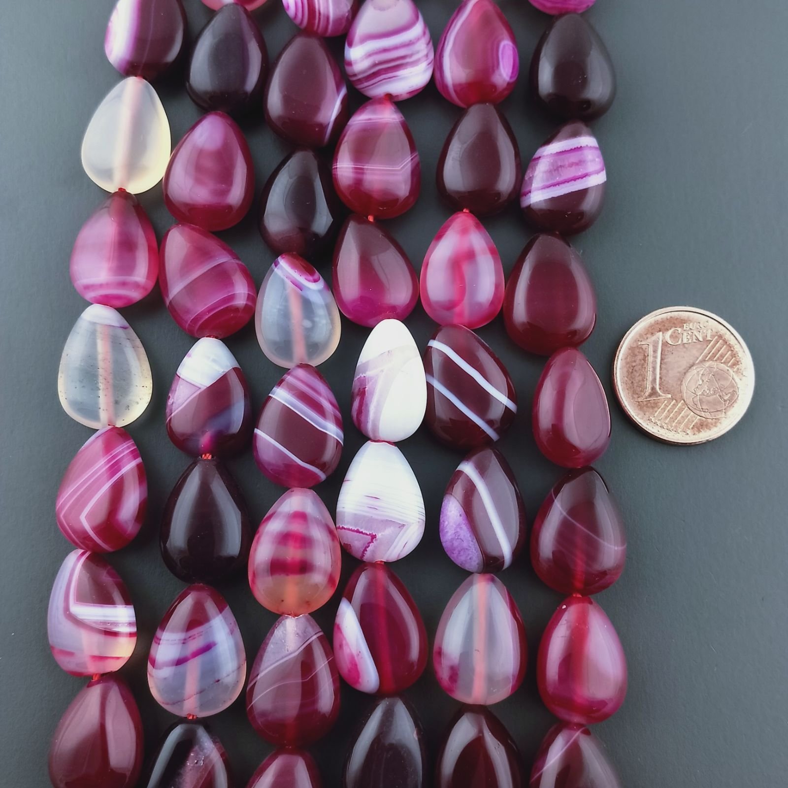 Agata Brasiliana Fucsia Striata Perline Forma Goccia Piatto Liscio Foro Passante 10X14mm